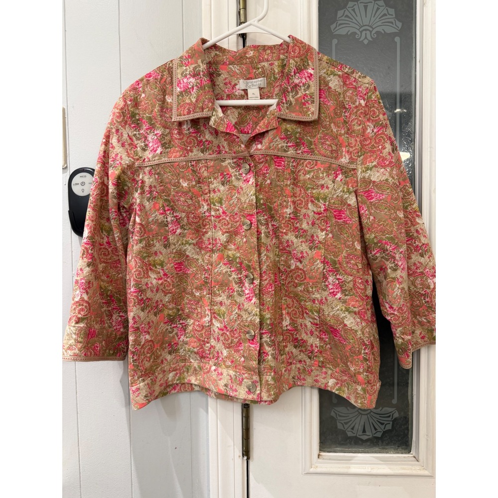 Christopher & Banks Paisley Linen Cotton Blend Jacket Pink Green XL 01628-3247